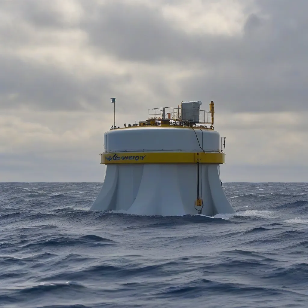 A wave energy converter (WEC) deployed at sea.