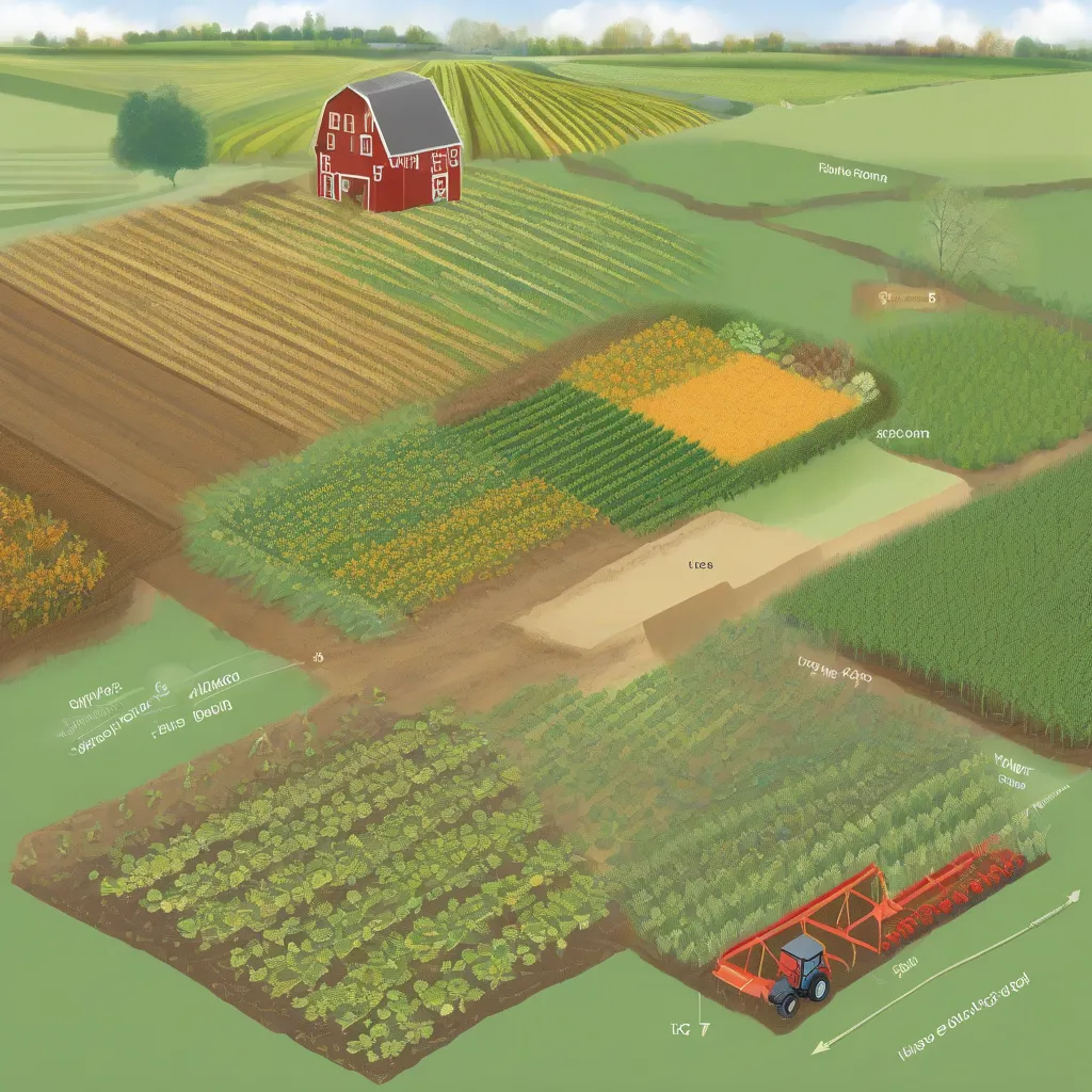 Diagram illustrating the three-field crop rotation system with Spring crops, Autumn crops and Fallow land.