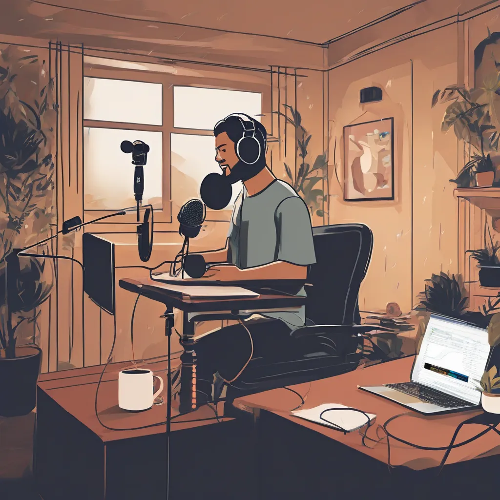 A person recording a podcast in a home studio, showcasing the accessibility of podcasting.