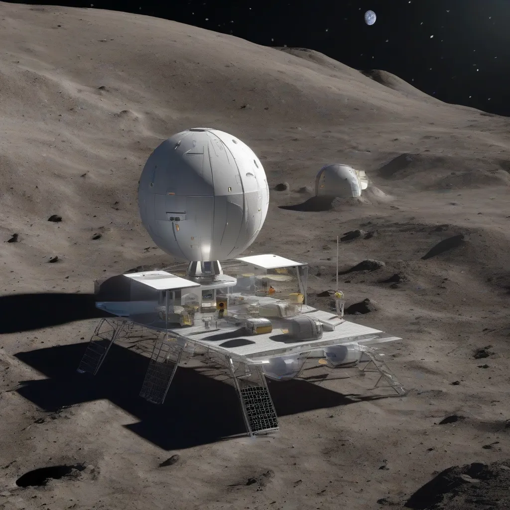 An artist's rendition of the Artemis lunar base on the Moon's surface.