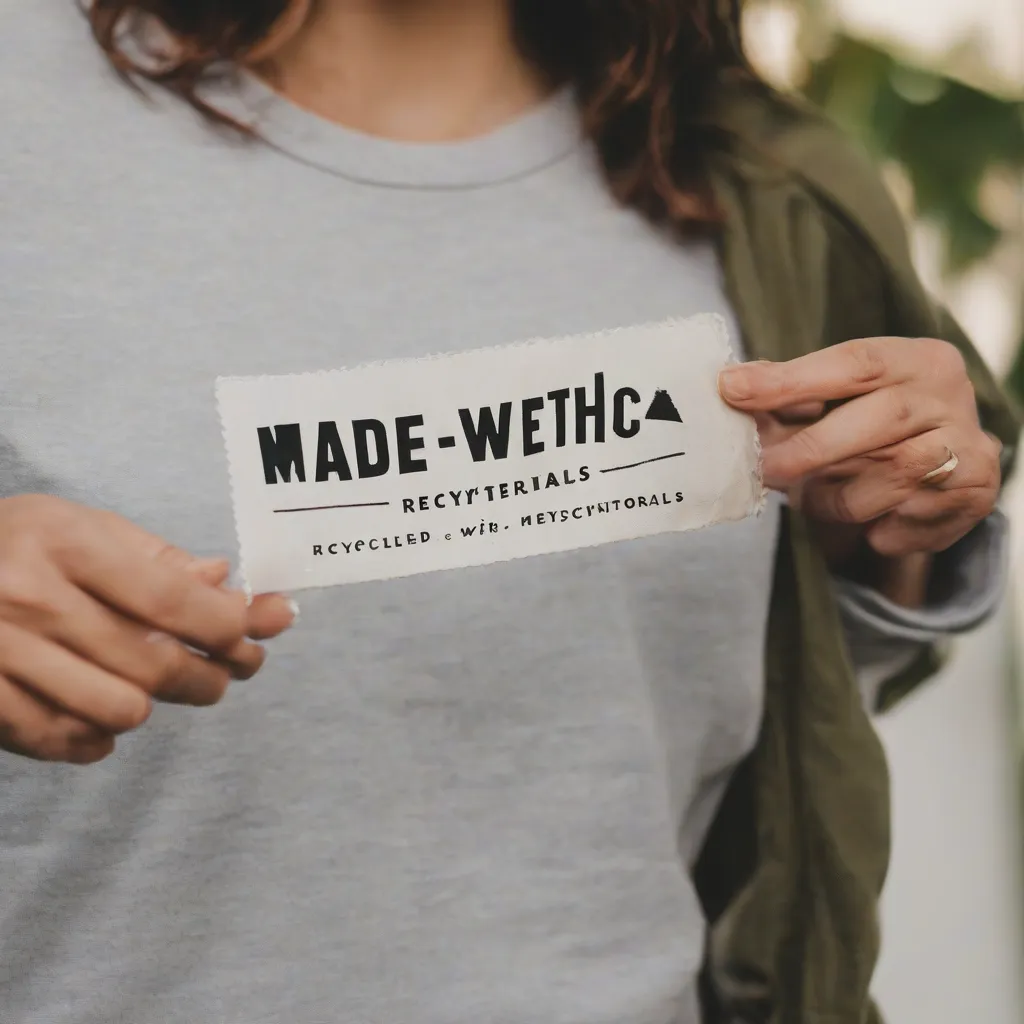 A person holding a clothing label that says \