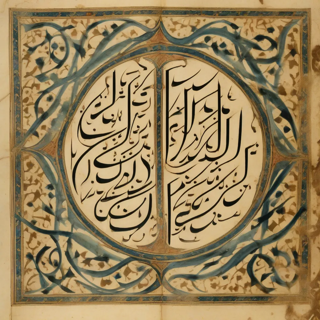 A close-up of intricate Arabic calligraphy in a medieval manuscript, showcasing the elegant curves and precise strokes of the script.