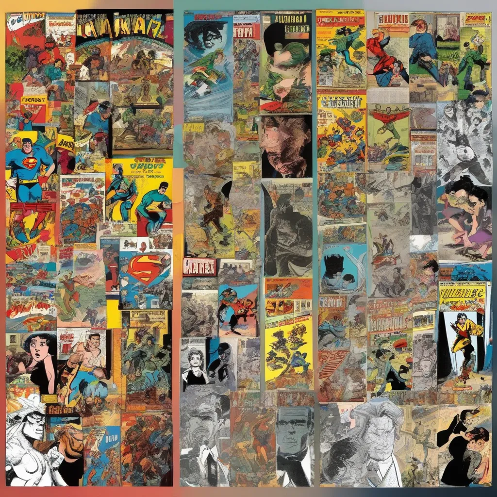 A collage showing different comic art styles through the decades.