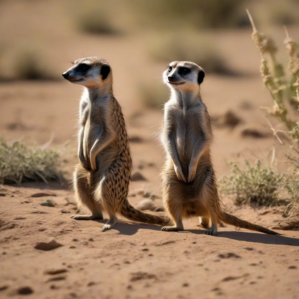 Meerkats cooperating to forage for food