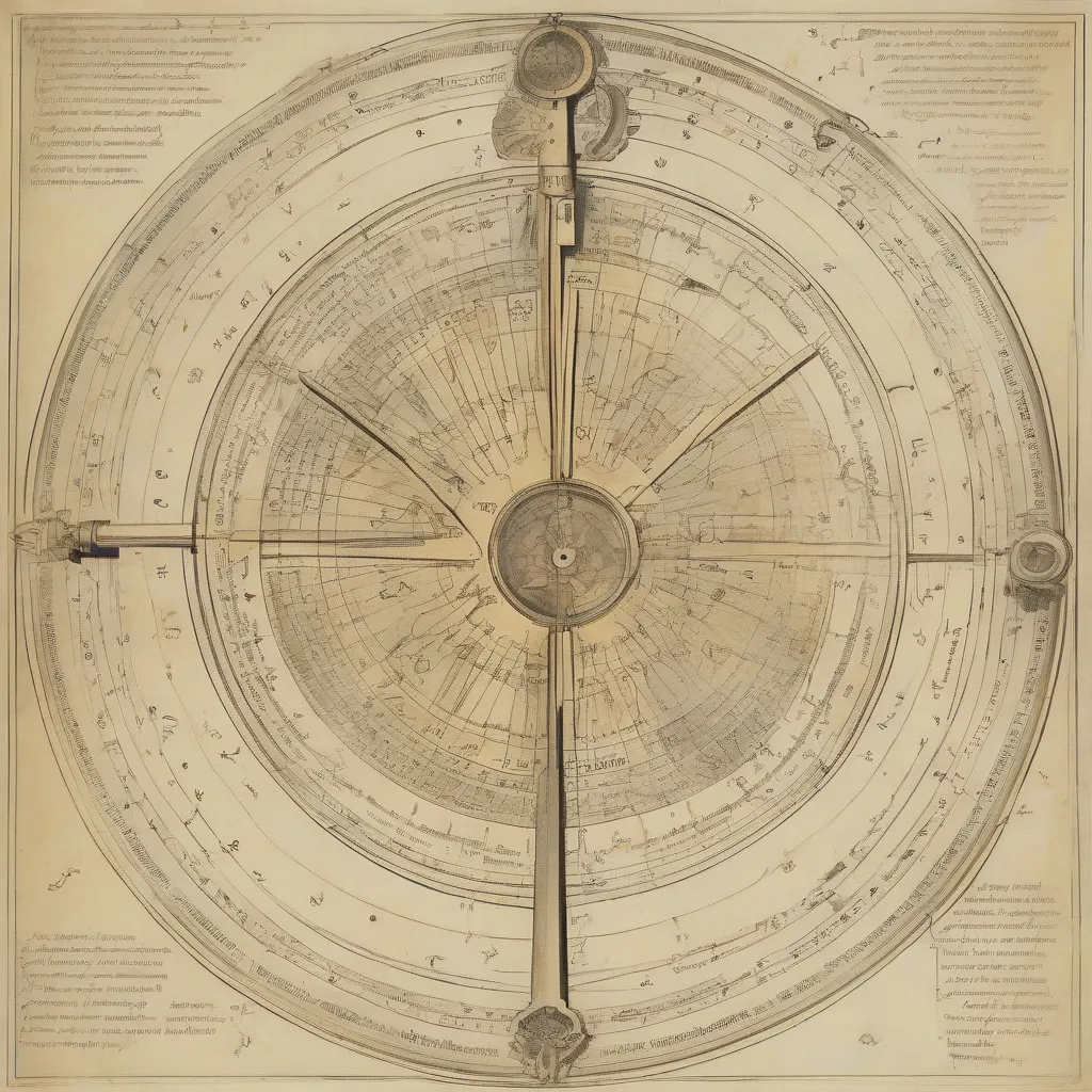 A detailed diagram of an astrolabe showing its various parts and functions
