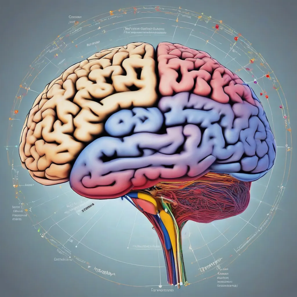 A diagram of the brain highlighting different areas and potential cross-connections involved in synesthesia.