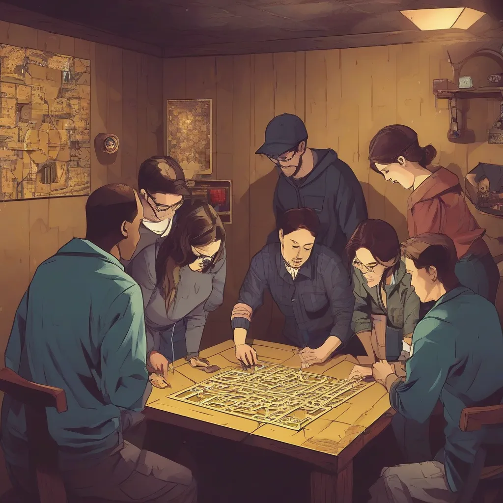 A group of people solving a puzzle in an early escape room