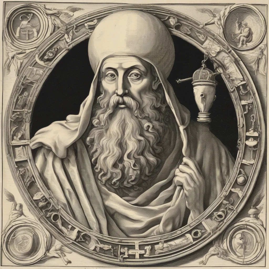 Depiction of Hermes Trismegistus, a key figure in Hermeticism, an influence on alchemy.