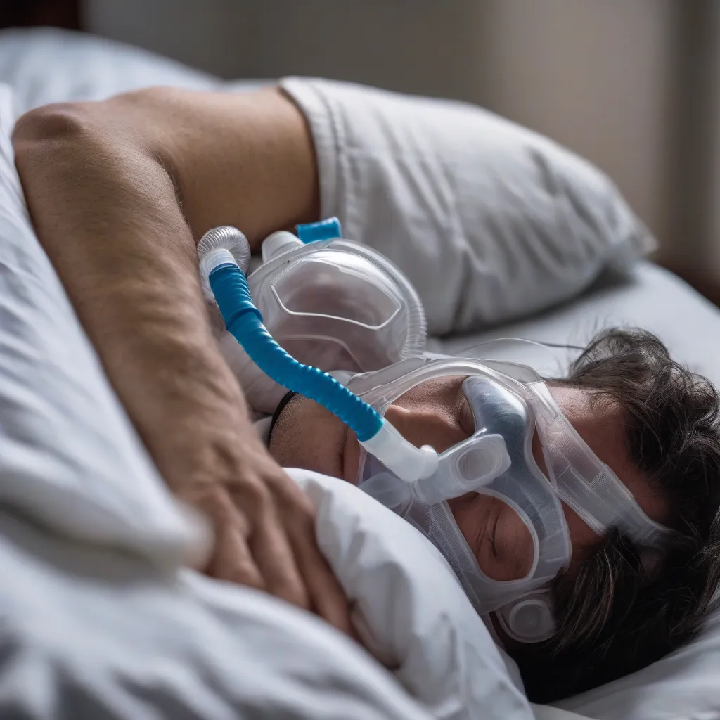 A person wearing a CPAP mask while sleeping