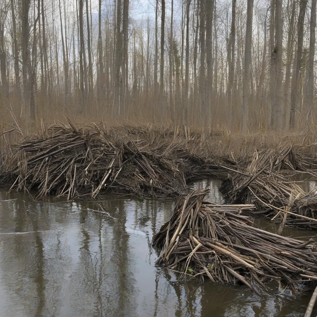 A beaver dam creating a wetland habitat.