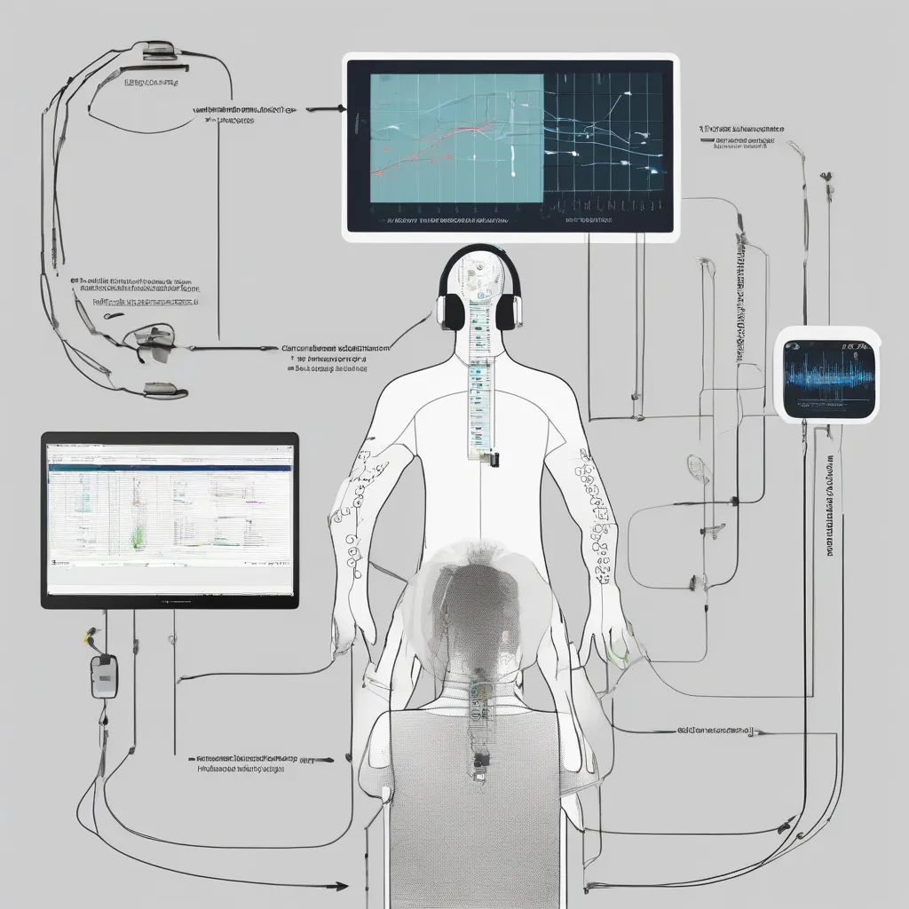 A diagram showing a person hooked up to biofeedback sensors, with data displayed on a screen, illustrating the feedback loop.