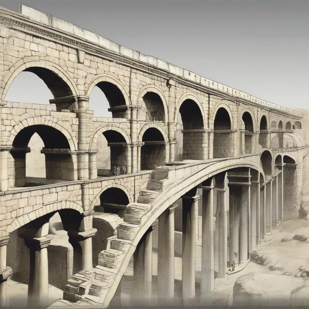 Diagram showing the cross-section of a typical Roman aqueduct structure.