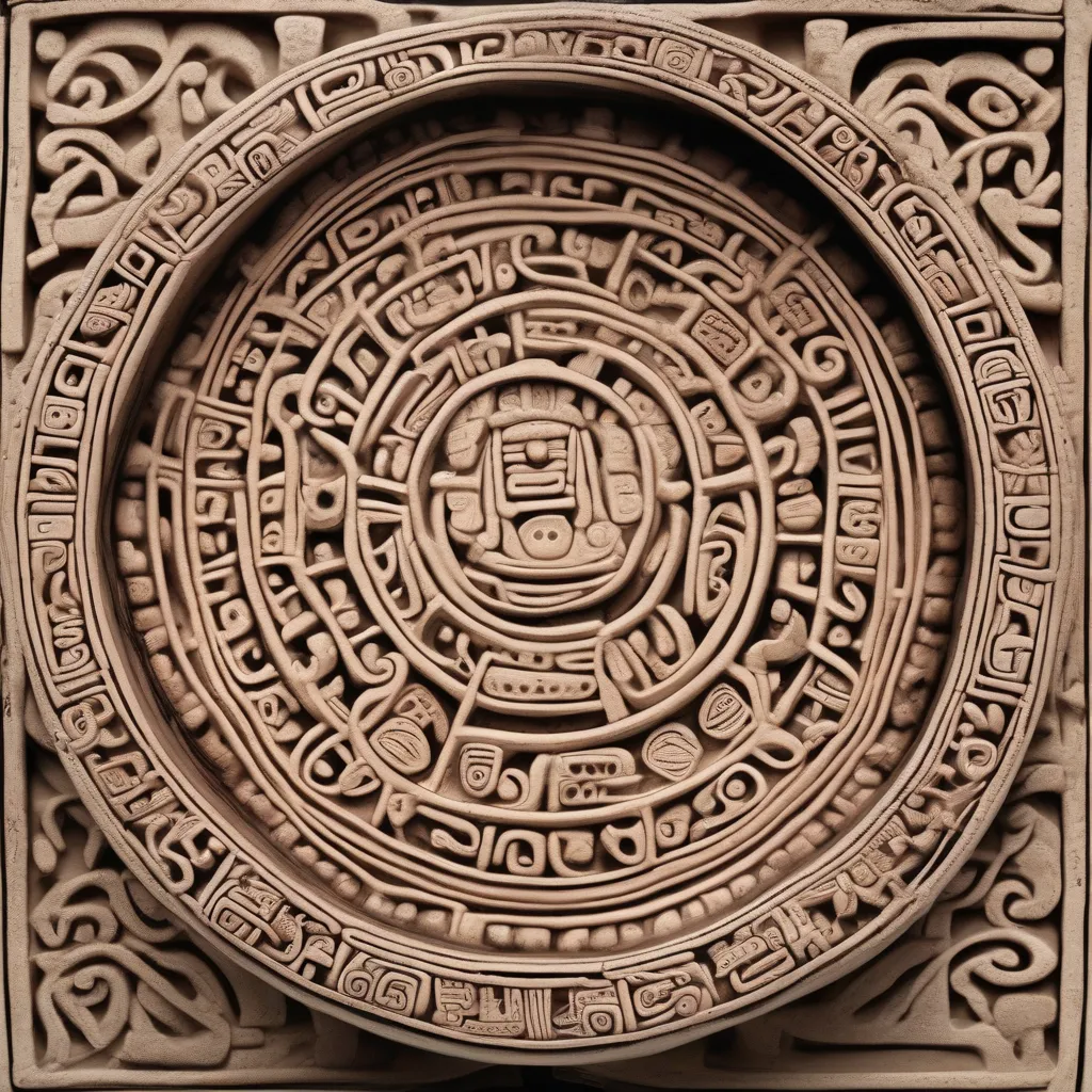 Mayan ceramic pot with intricate designs and glyphs.