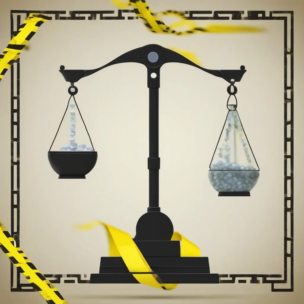 A scale with DNA on one side and caution tape on the other, symbolizing the balancing act between technological progress and ethical concerns.