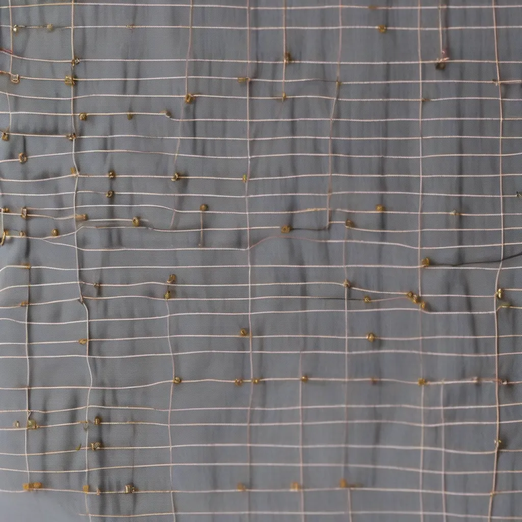 A close-up shot of smart fabric interwoven with conductive threads and miniature sensors.