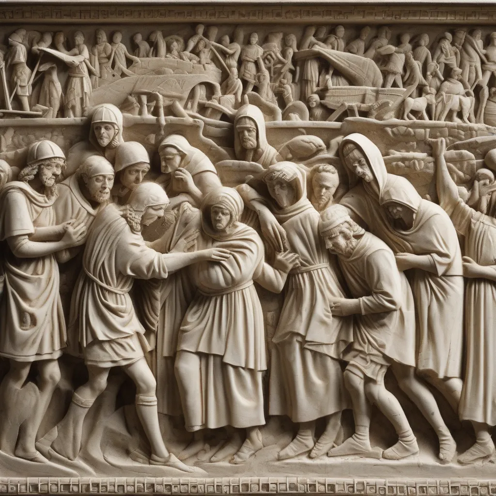 A relief carving showing people suffering from the Antonine Plague.
