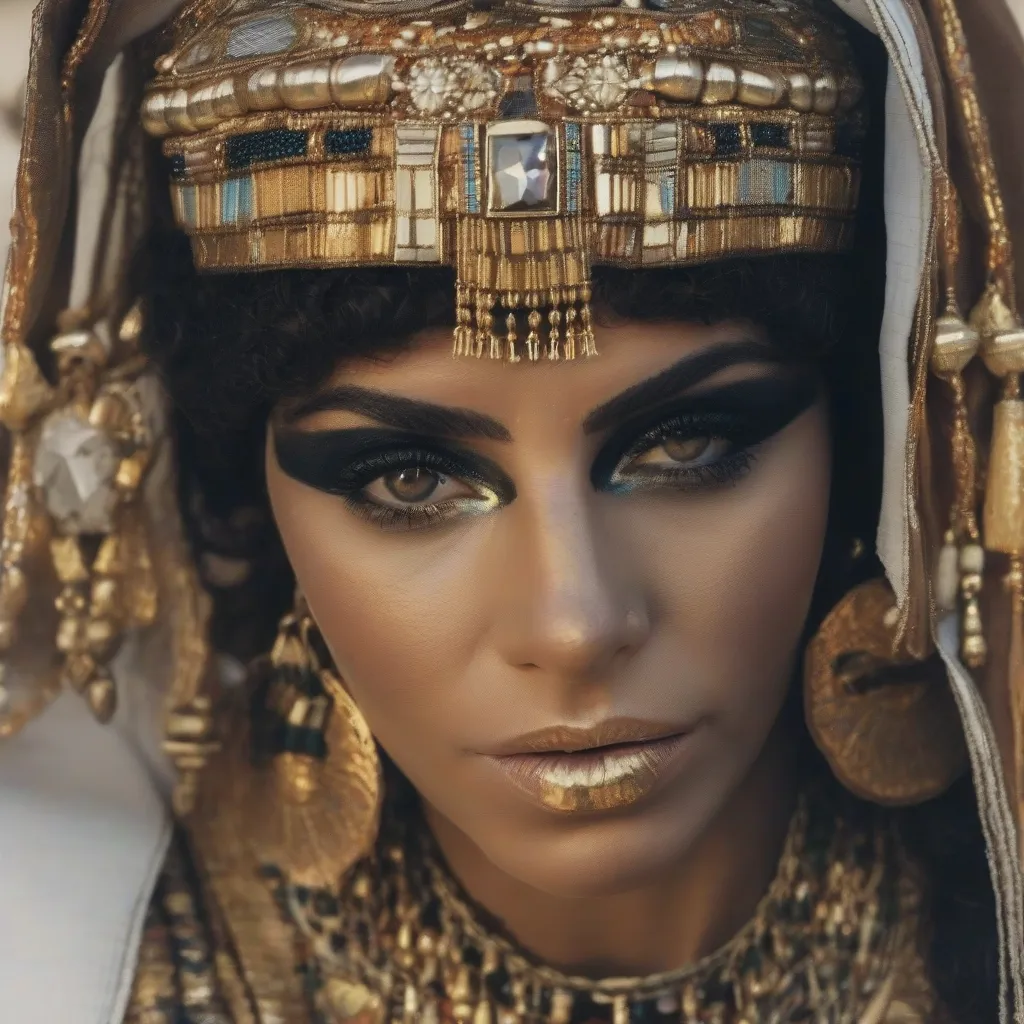 Egyptian woman with heavy eye makeup and jewelry