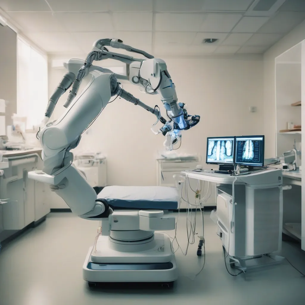 A doctor using a robotic arm to perform a delicate surgery.