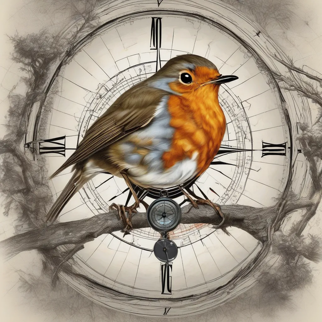 A robin perched on a branch with a compass superimposed, illustrating magnetic navigation.