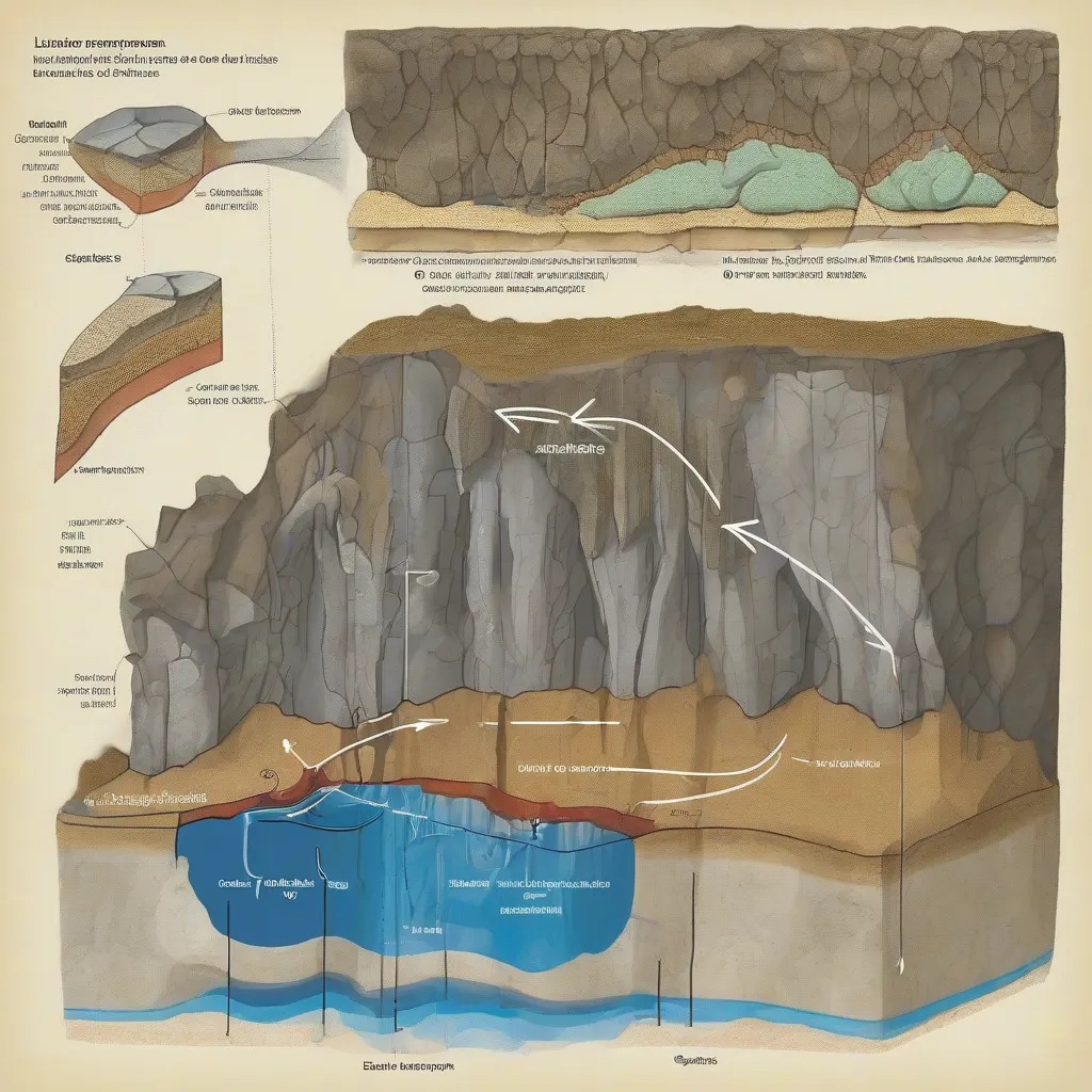 A cross-section diagram showing how a cave forms through the dissolution of limestone.