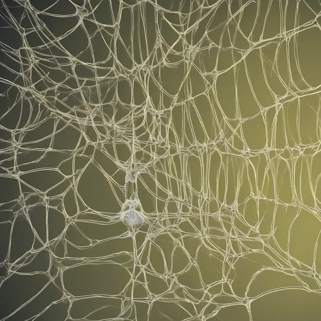 A microscopic image of spider silk scaffolding being used to grow nerve cells.