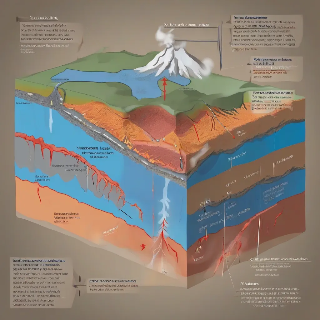 A diagram illustrating the three main tectonic settings where volcanoes form: subduction zones, divergent plate boundaries, and hot spots.