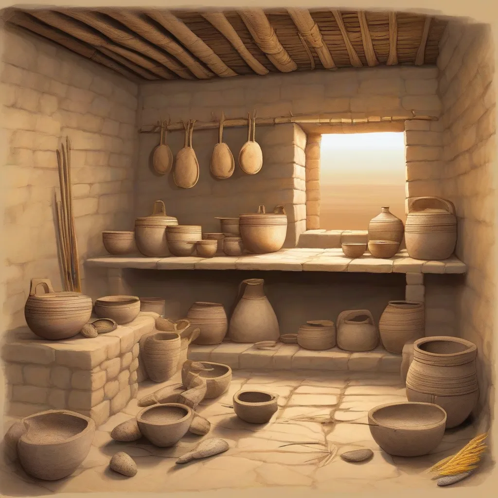 A reconstruction drawing of an ancient Mesopotamian kitchen