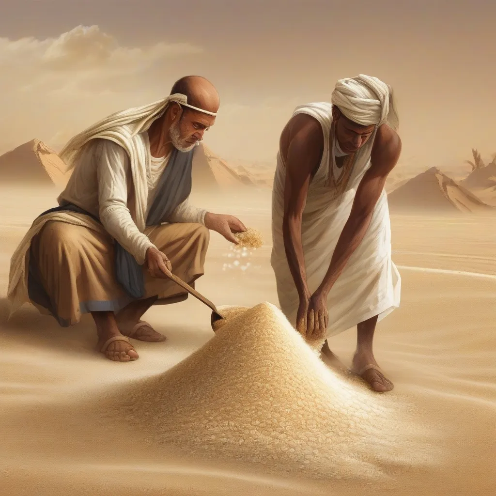 Ancient Egyptians harvesting salt from the desert.