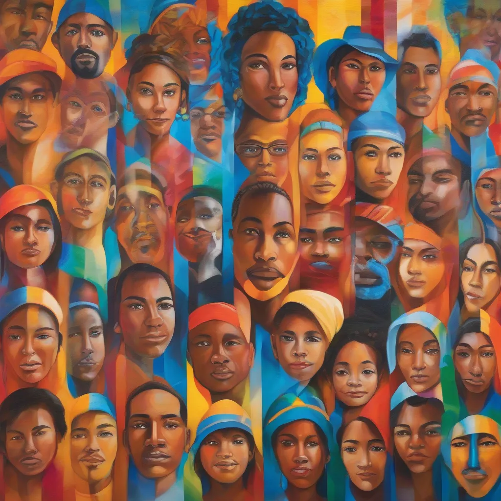 A vibrant mural depicting diverse faces, symbolizing unity and community pride.