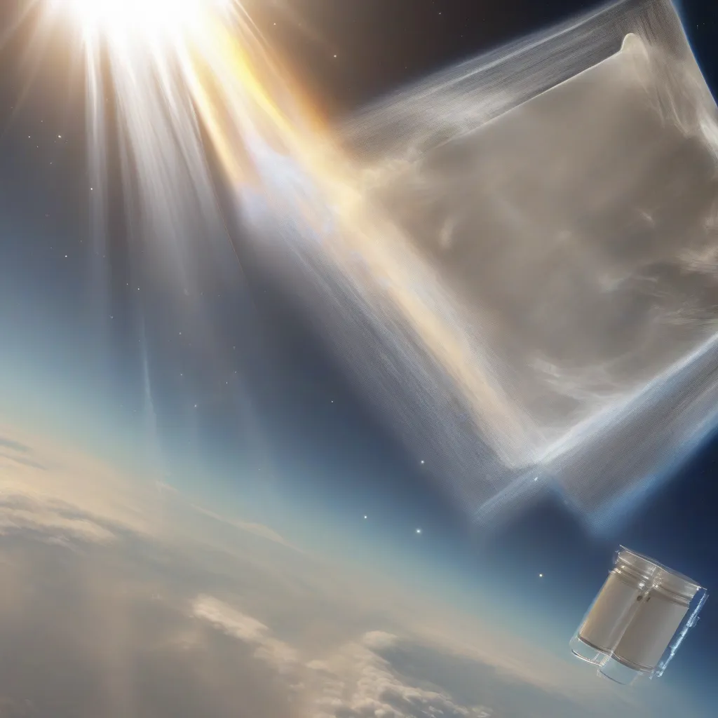 Illustration showing sunlight being reflected back into space via stratospheric aerosol injection