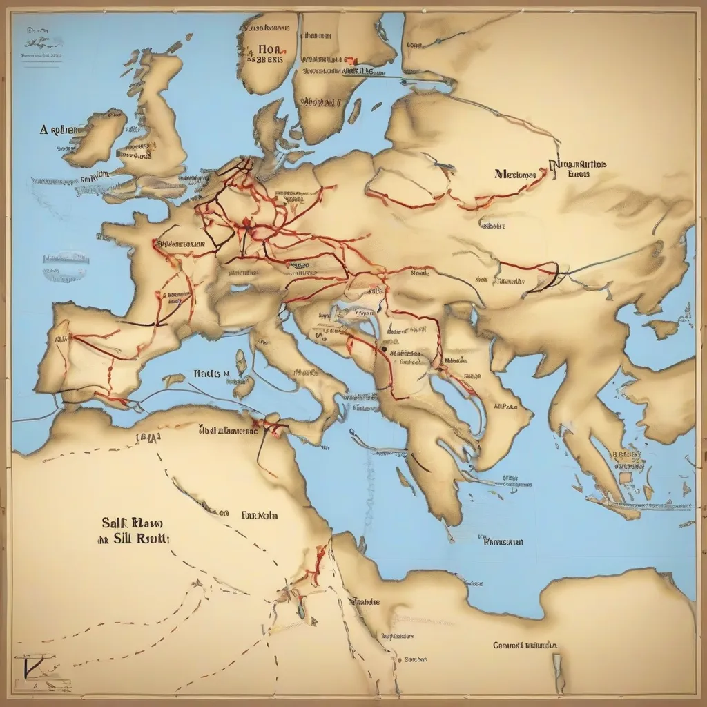 A map showing the ancient Silk Road and major salt trade routes.