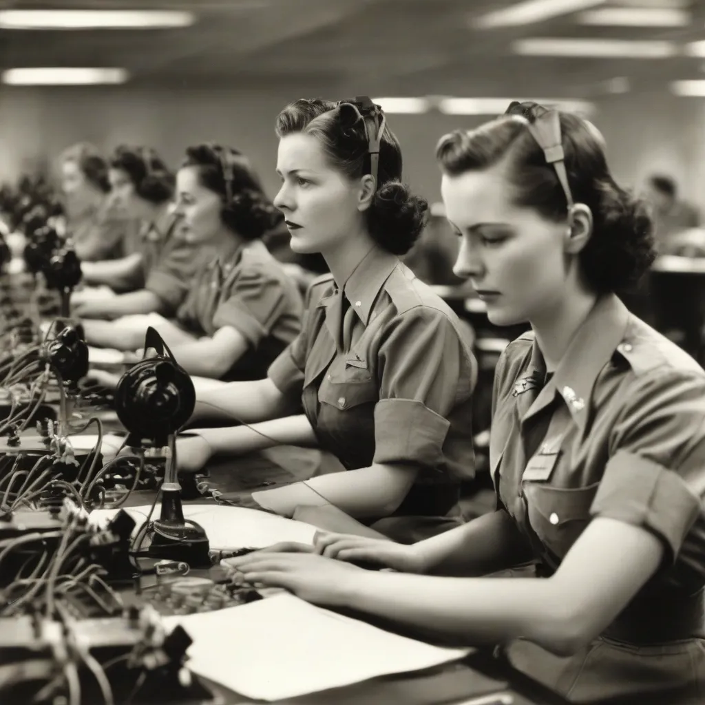 A vintage photograph of women working in signal intelligence during World War II.