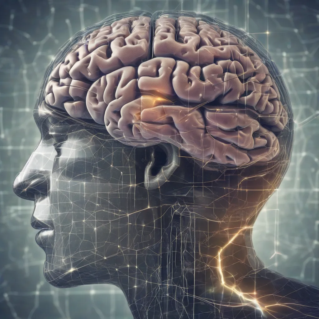 A digital brain superimposed over a human brain.