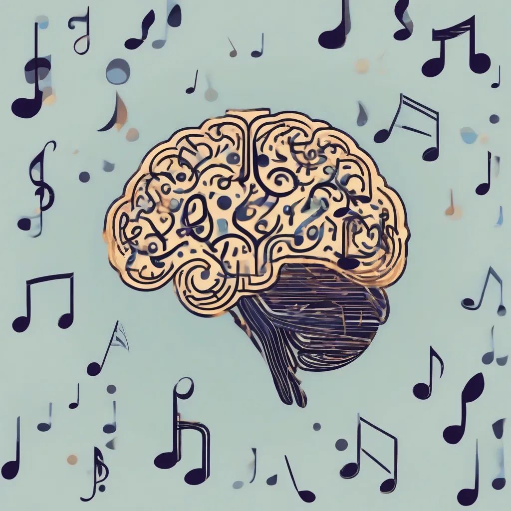 A stylized illustration of a brain with musical notes overlaid.