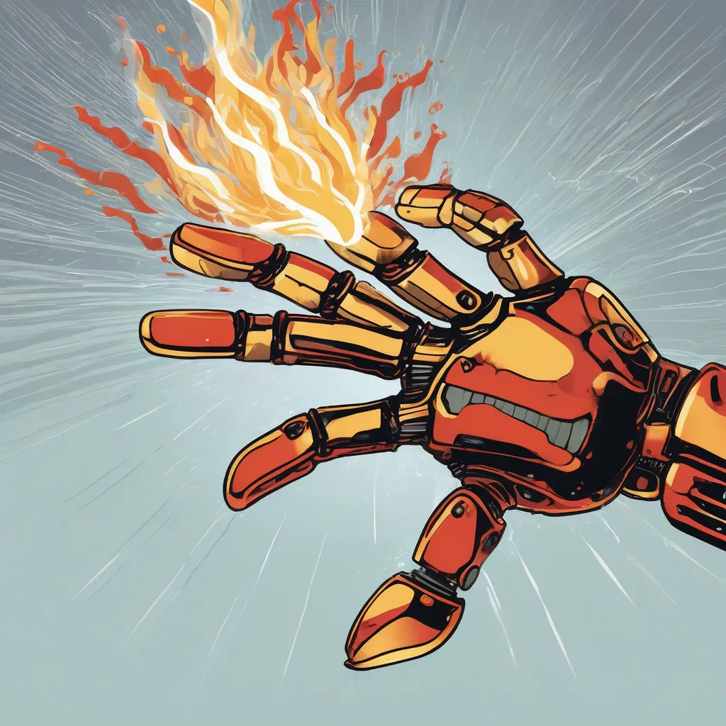 A stylized illustration of a robot hand recoiling from a hot surface.