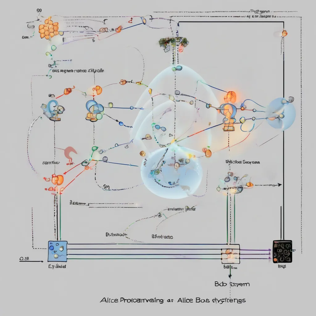 Diagram illustrating a QKD system with Alice, Bob, and Eve exchanging photons.