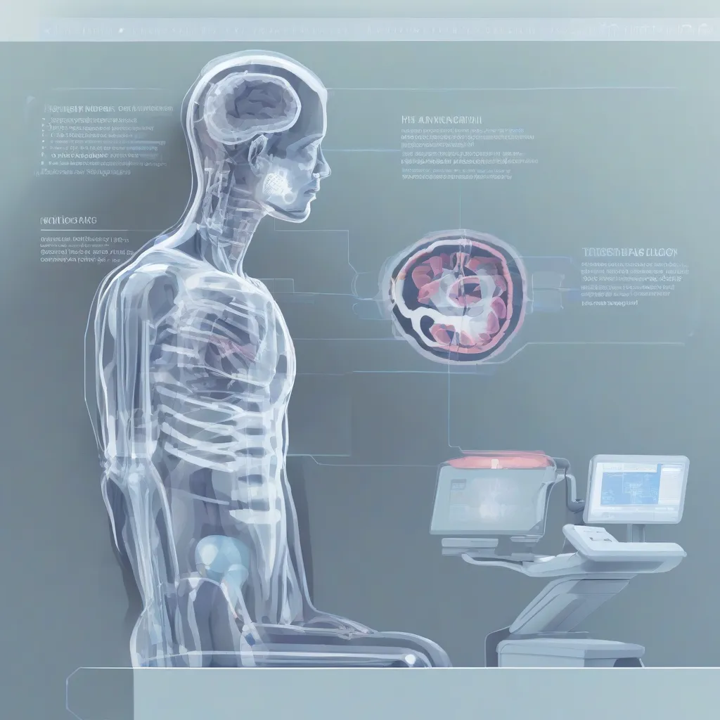 A graphic illustrating AI analyzing a medical scan (e.g., X-ray, MRI).