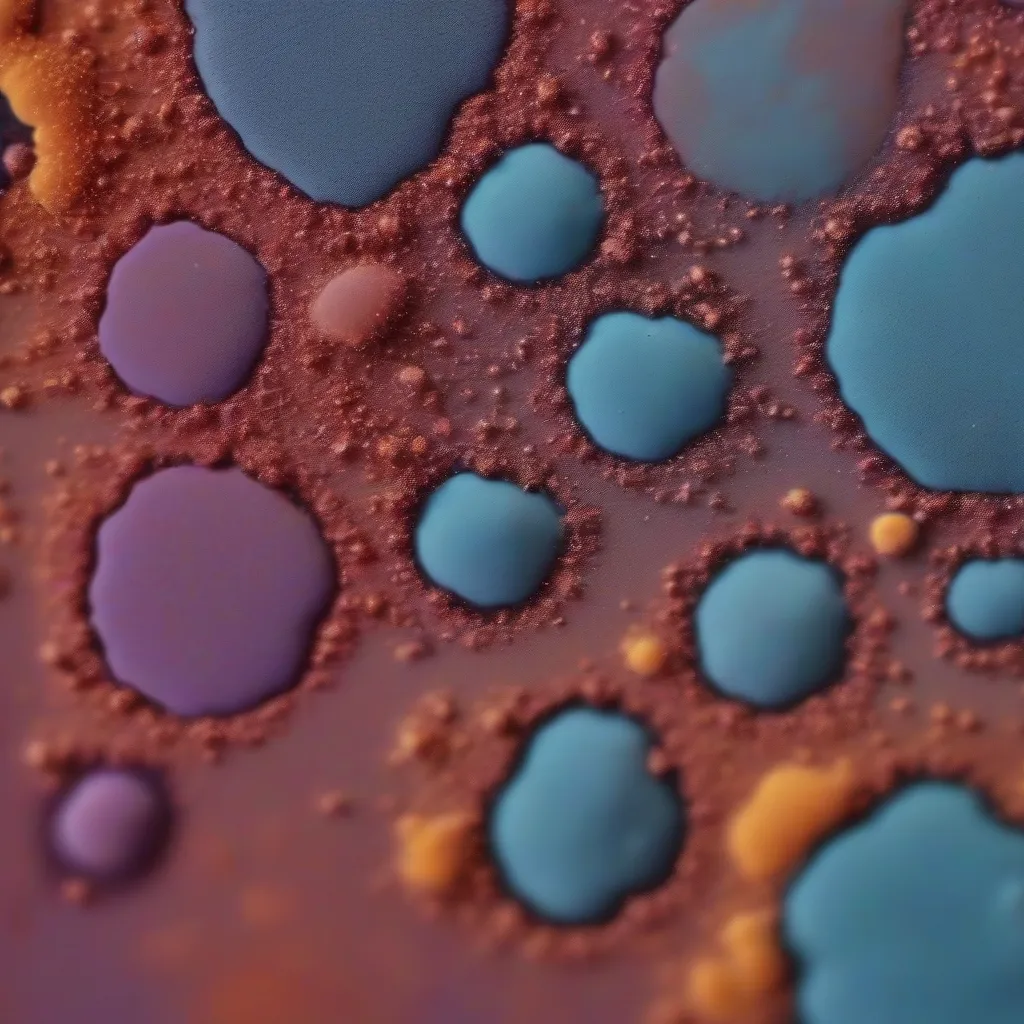 Microscopic view of pigment particles in a paint sample