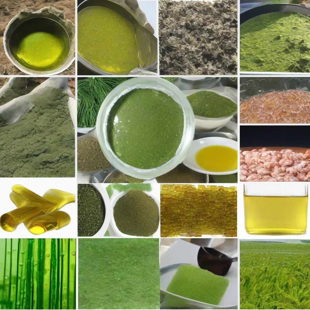 A collage showing different SAF feedstocks like algae, waste biomass, and used cooking oil.