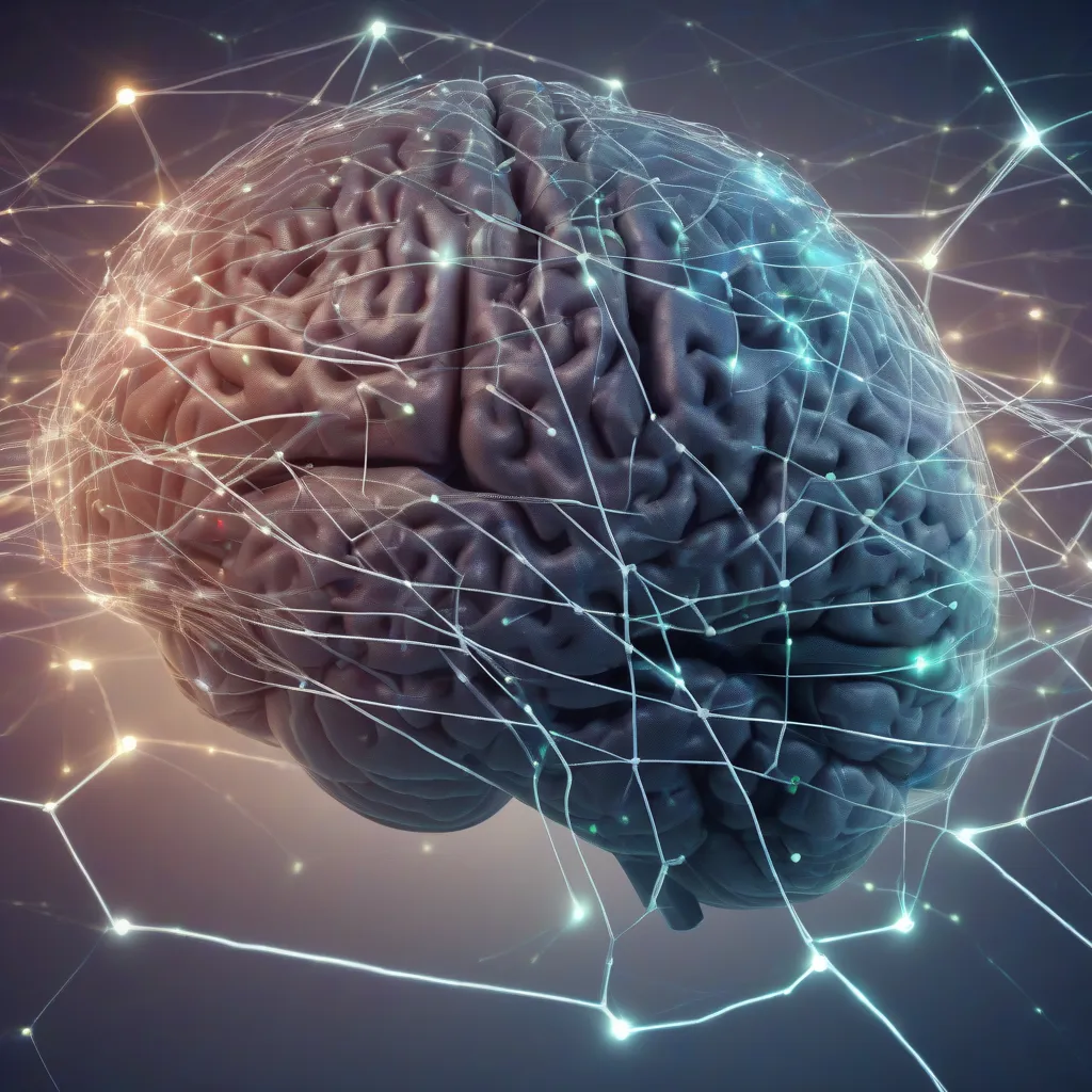 A digitally rendered brain connected to a network of glowing data streams.