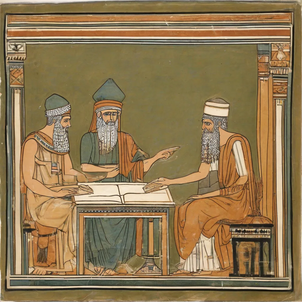 A depiction of scholars in Baghdad translating ancient Greek texts.