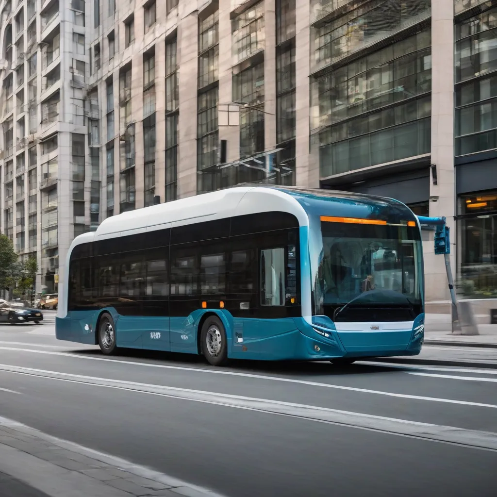 A modern electric bus driving on a city street.