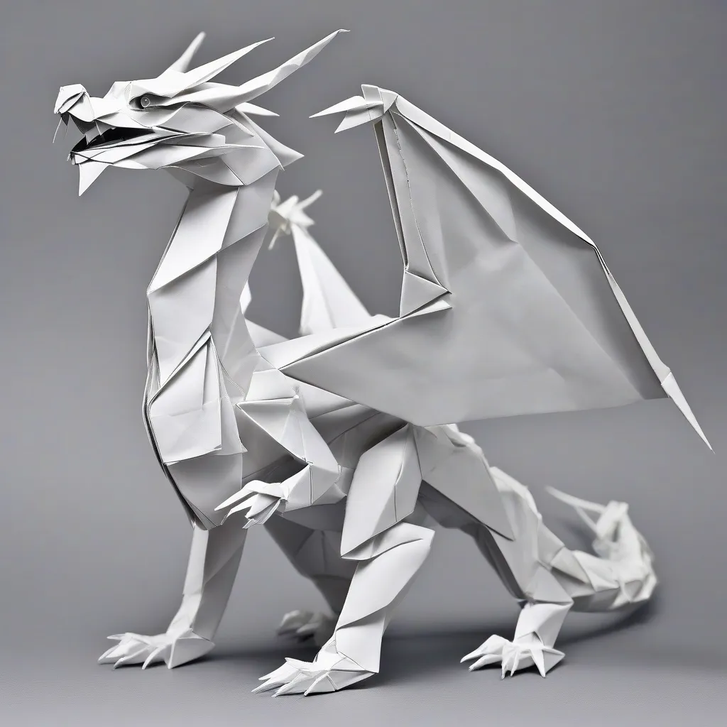 A complex origami dragon made from a single sheet of paper.