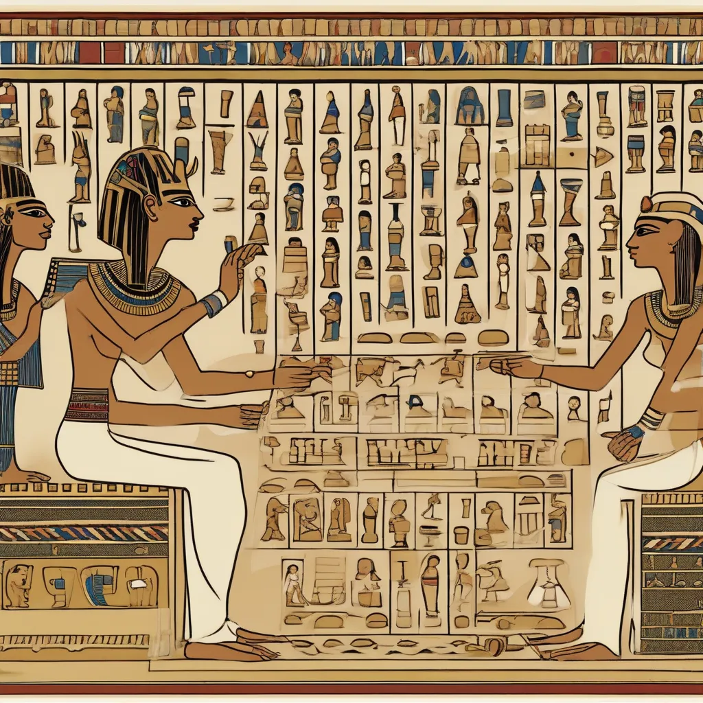 Illustration of people playing Senet in ancient Egypt.