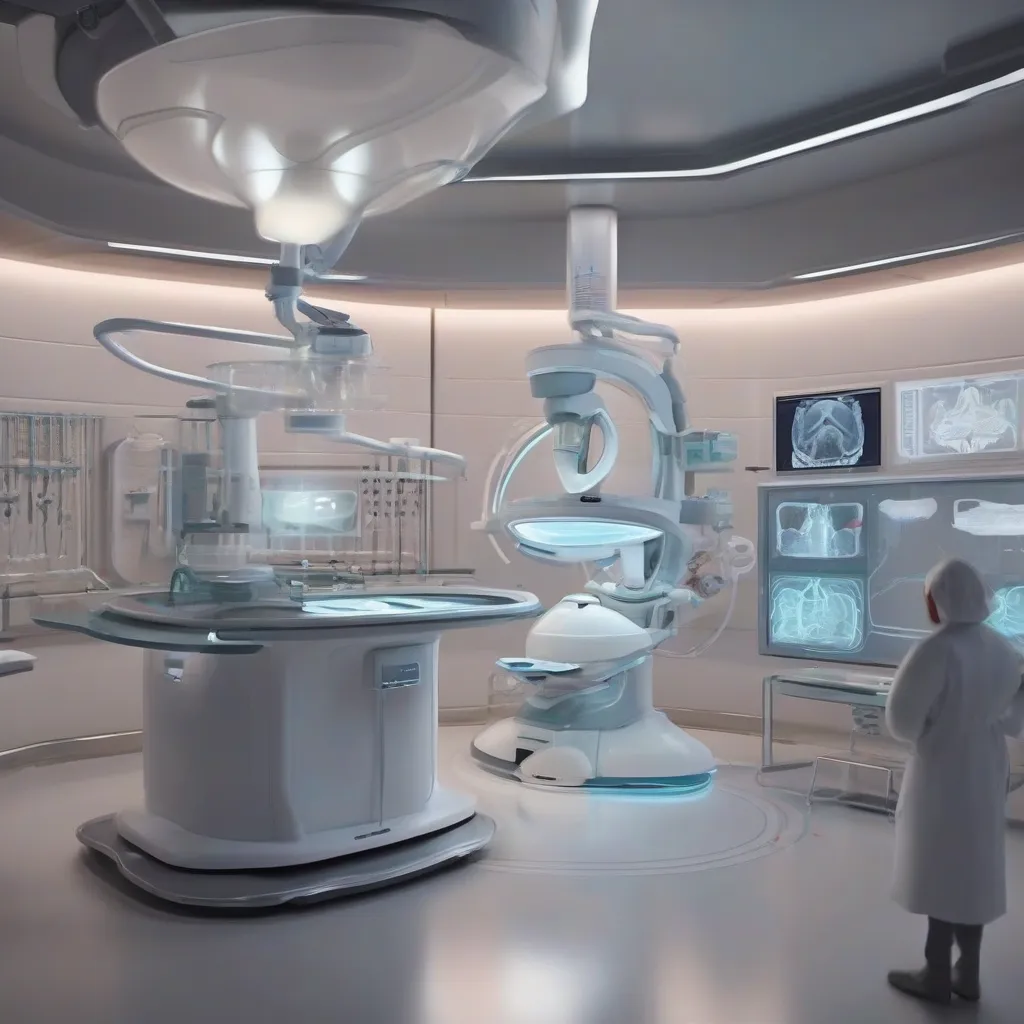 An artist's impression of a futuristic operating room with a bioprinting machine creating an organ.