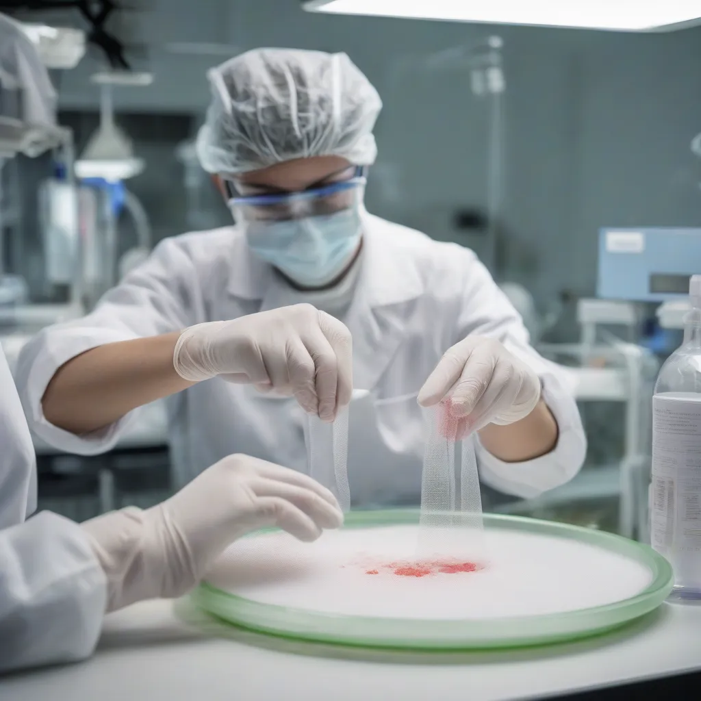 A lab technician growing a garment from bacterial cellulose in a petri dish.