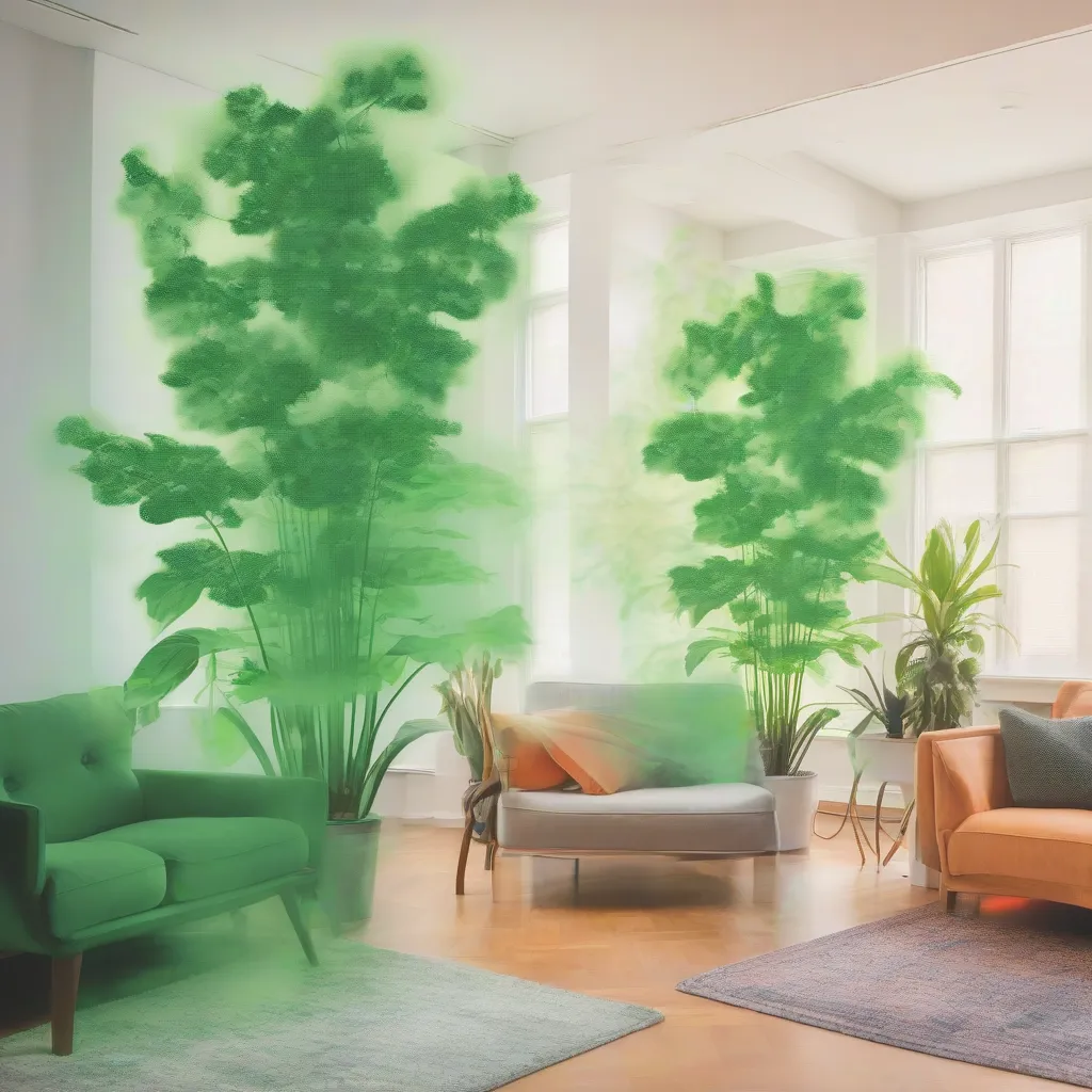 A split image showing indoor air quality before and after the introduction of houseplants, visualized through a heat map.