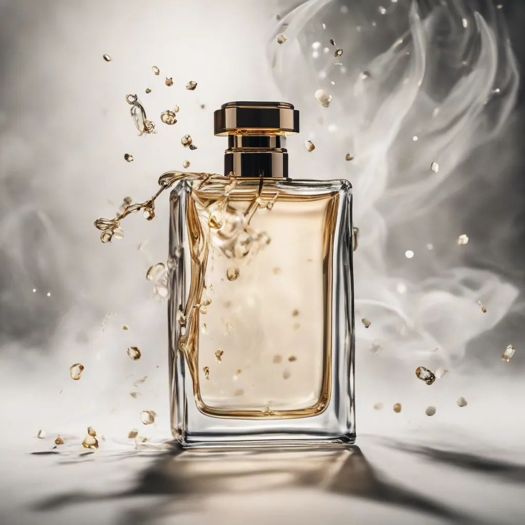 A perfume bottle spraying fragrance into the air, symbolizing scent marketing.
