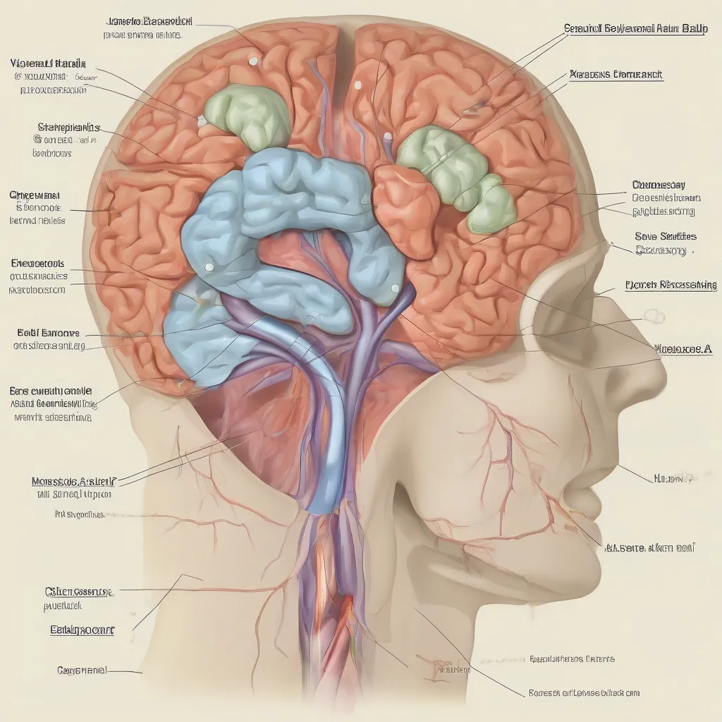 A diagram showing the nasal cavity, olfactory bulb, and brain regions involved in smell processing.