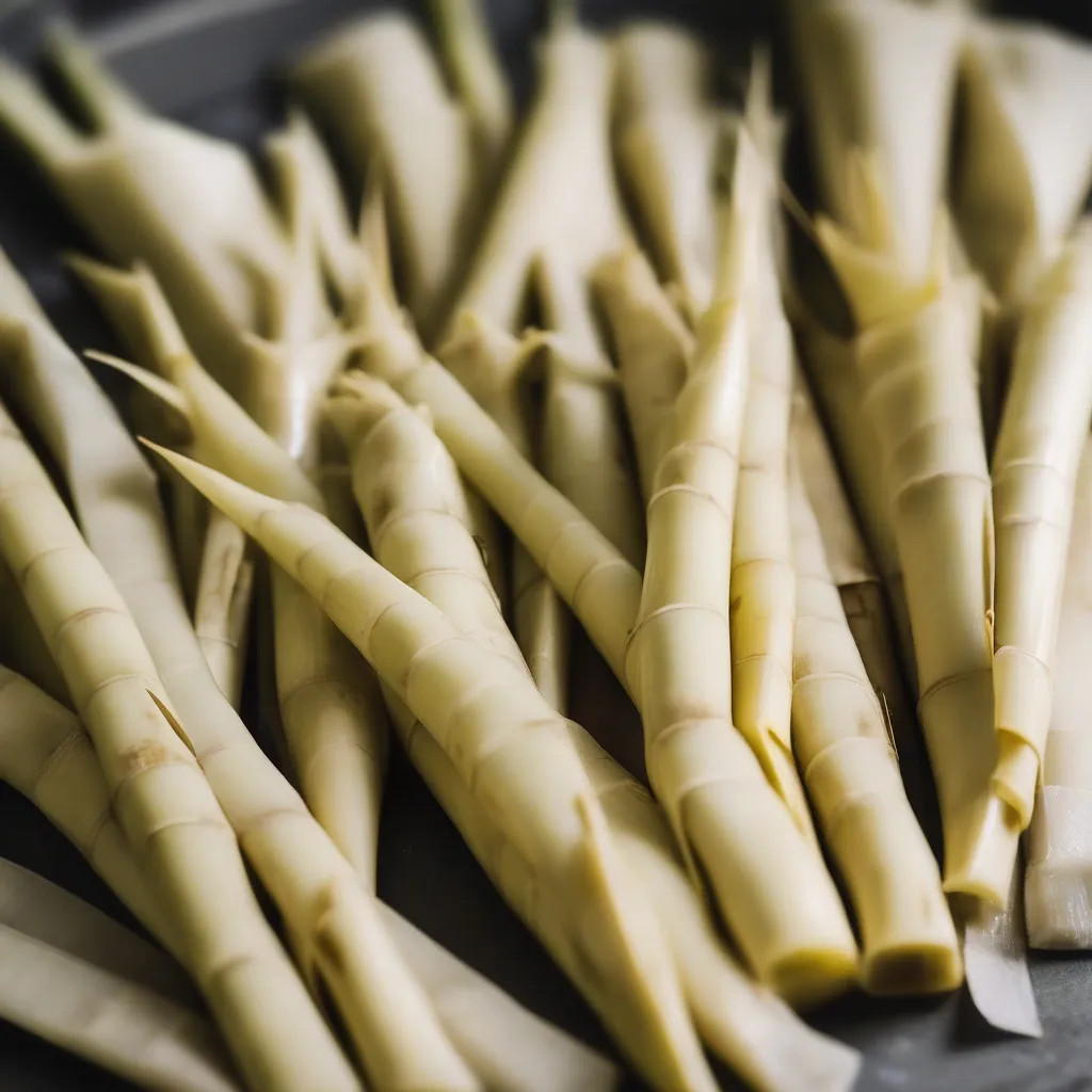 A close up shot of bamboo shoots being prepared for cooking